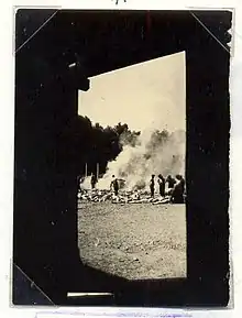 Sonderkommando in Auschwitz-Birkenau, August 1944 (clandestine photo) Burning of the dead bodies