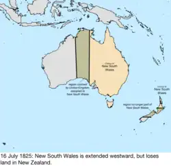 Map of British claims to Australia; for details, refer to adjacent text