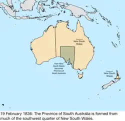 Map of British claims to Australia; for details, refer to adjacent text