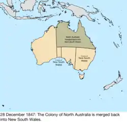 Map of British claims to Australia; for details, refer to adjacent text