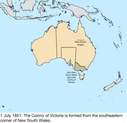 Map of British claims to Australia; for details, refer to adjacent text