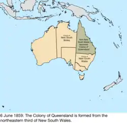 Map of British claims to Australia; for details, refer to adjacent text