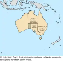 Map of British claims to Australia; for details, refer to adjacent text