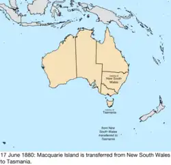 Map of British claims to Australia; for details, refer to adjacent text