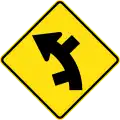 (W2-12) Staggered side road intersection, first from left on a curve to left