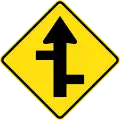 (W2-8) Staggered side road intersection, first from right