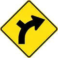 (W2-9) Side road intersection from left on a curve to right