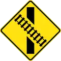 (W7-9) Railway Level Crossing on Road ahead (skewed) (right)