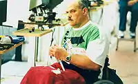 Australian paralympic shooter, Keith Bremner, at the shooting event during the Atlanta 1996 Paralympic Games.