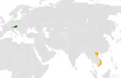 Map indicating locations of Austria and Vietnam