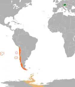 Map indicating locations of Austria and Chile