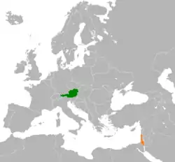 Map indicating locations of Austria and Israel