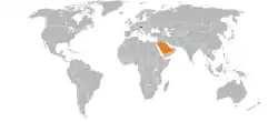 Map indicating locations of Austria and Saudi Arabia