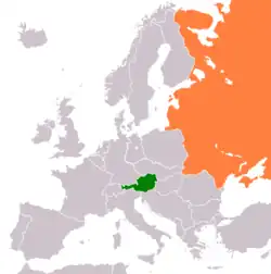 Map indicating locations of Austria and Soviet Union