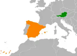 Map indicating locations of Austria and Spain