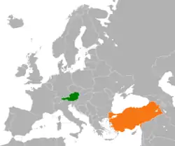 Map indicating locations of Austria and Turkey