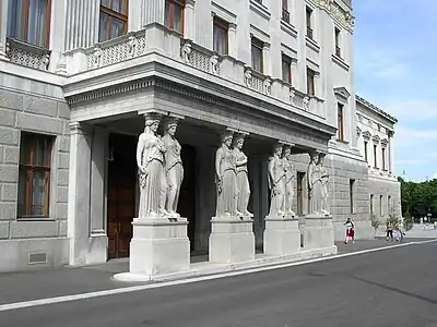 Neoclassical caryatids of the Austrian Parliament, Vienna, by Theophil von Hansen, 1873-1883