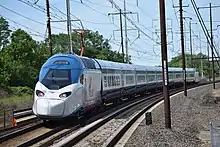 An Avelia Liberty train on a test run in Delaware in May 2020