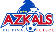 The wordmark for Azkals Philippines featuring a dog's head, a football, and the official colors of the Philippine flag