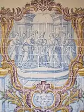 Azulejo of the Santa Cruz Hospital in Toledo, Spain.