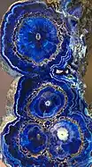 Azurite, cross-section through merged stalactites, Bisbee, Arizona