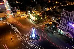 Soc Trang Post Office at night.