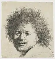 B8, c. 1631, 6 states, the earliest with a much larger plate. Apparently an abandoned attempt at a half-length portrait such as B7.