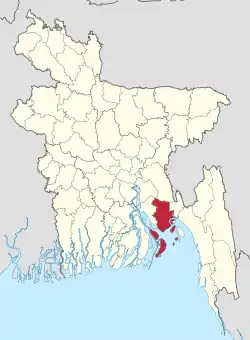 Location of Noakhali District in Bangladesh