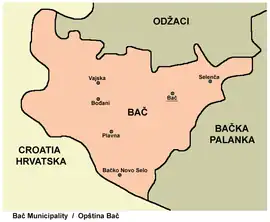 Map of the Bač municipality showing the location of Plavna.