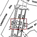 Enlargement of Alten Rd entrance to tunnel complex with three 'baffles' encompassed inside red box