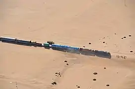 Railway track from Swakopmund to Walvis Bay covered by sand (2017)