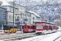 Brig station square with MGB trains