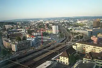 View to the north-east of the station, with Wallisellen line diverging to right (2011)