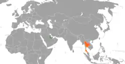 Map indicating locations of Bahrain and Thailand