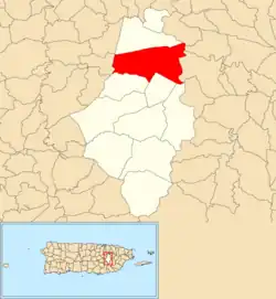 Location of Bairoa within the municipality of Caguas shown in red