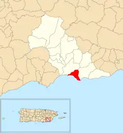 Location of Bajo within the municipality of Patillas shown in red