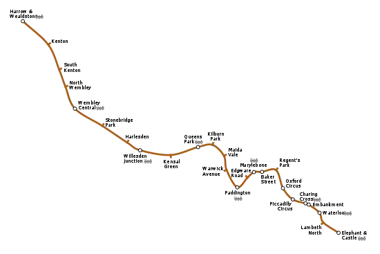 Geographically accurate path of the Bakerloo line