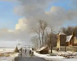 Hendrik van de Sande Bakhuyzen (1820): Besneeuwd polderlandschap met schaatsers, private collection.