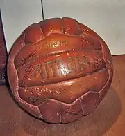 The leather ball used for the 1958 edition of the Inter-Cities Fairs cup.