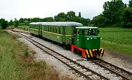 Train on the Balatonfenyves narrow-gauge railway in Somogyszentpál