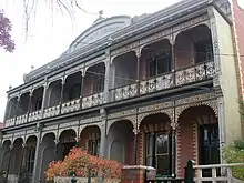 Ballarat Terrace, Ballarat (1889), featuring polychrome brickwork and Melbourne-style cast iron.