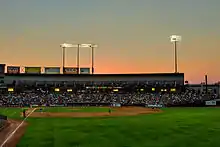 The third base stands as seen from right field on September 3, 2011