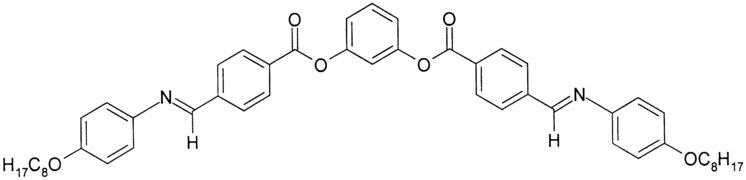 A bent-rod (calamitic) mesogen, where the antiferroelectric smectic C phase exists between 145 °C (crystal) and 162 °C (isotropic liquid).