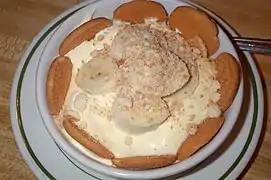 Homemade banana pudding served with vanilla wafers