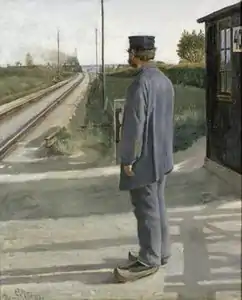 The Railroad guard (1884), people waiting at crossings or thresholds and railroads was a favored motif for Ring.