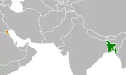 Map indicating locations of Bangladesh and Kuwait