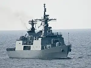 BNS Bangabandhu (F-25) guided missile frigate at sea.