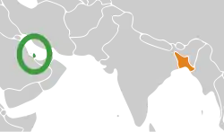 Map indicating locations of Qatar and Bangladesh