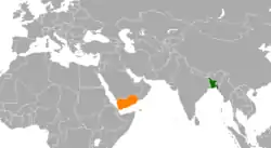 Map indicating locations of Bangladesh and Yemen