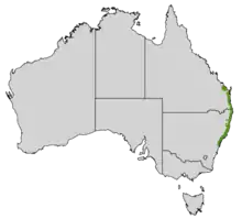 Map of Australia with a green stripe straddling the eastern coastline